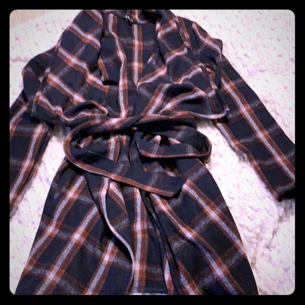Lightweight plaid wrap jacket